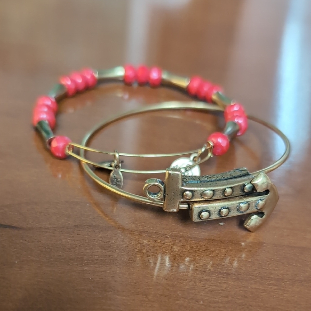Alex and Ani Rustic Anchor Gold and Red Beaded Bracelets!